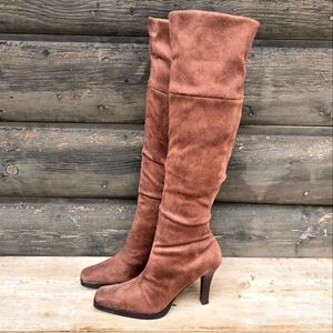 Diba VINTAGE Brown Vegan Suede, Sqaured Toe, Stacked Heel Boots. WMS 7M